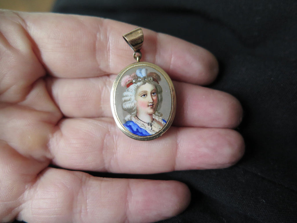 Antique Victorian 14k Enameled Gold Locket Pendant with Diamonds and Secret Religious Medal