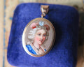 Antique Victorian Enameled Gold Locket Pendant with rose cut diamonds