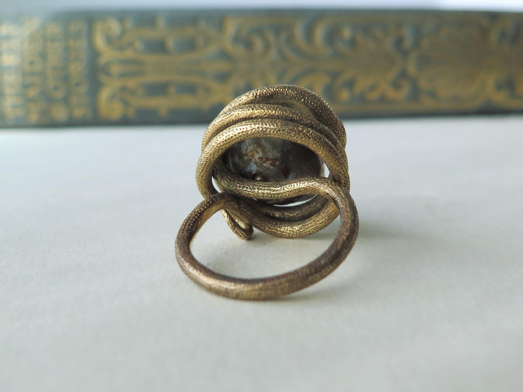 Antique Victorian 18k Gold Serpent Ring: Pearl & Garnet Snake Jewelry