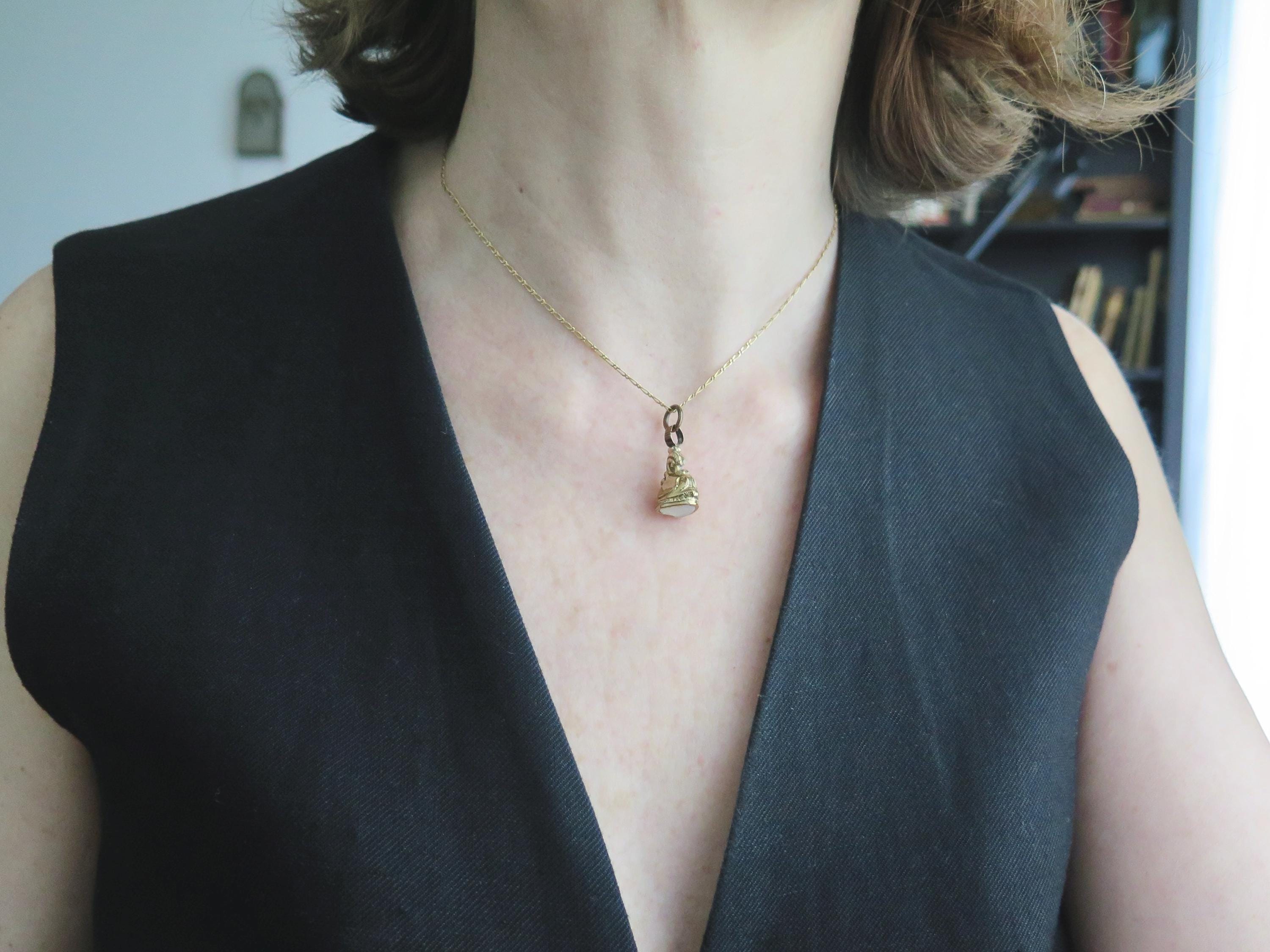 Antique Victorian Gold Cased Heart Fob Pendant: White Chalcedony