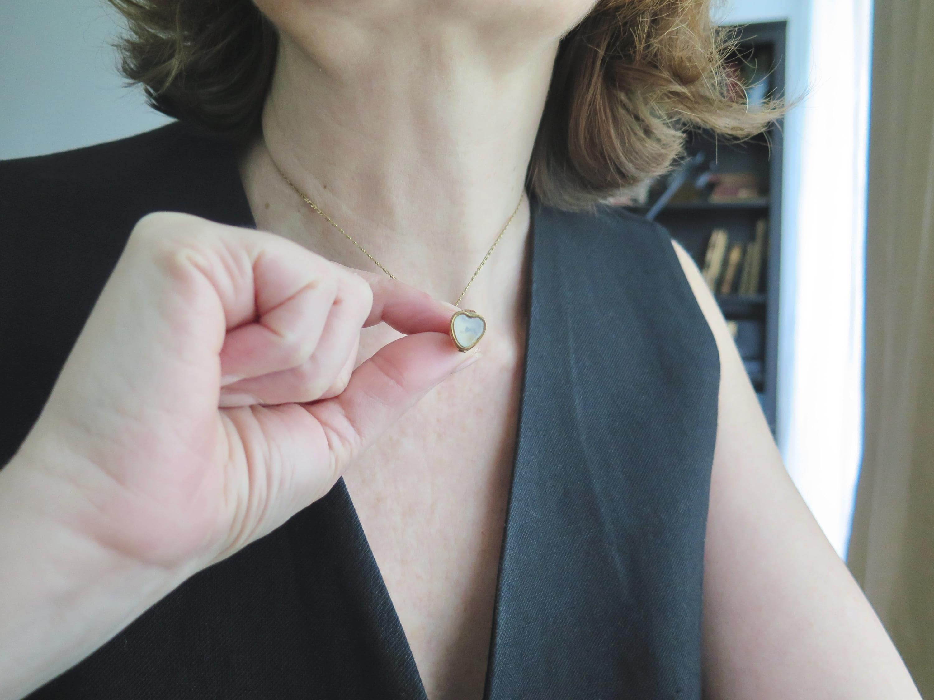 Antique Victorian Gold Cased Heart Fob Pendant: White Chalcedony