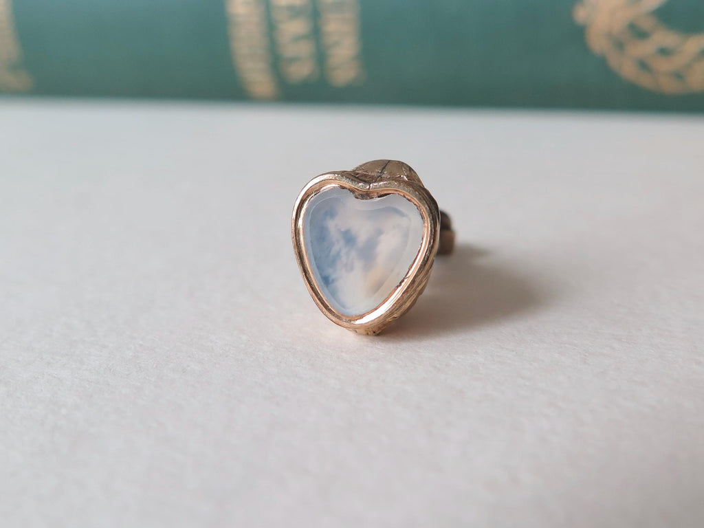 Antique Victorian Gold Cased Heart Fob Pendant: White Chalcedony