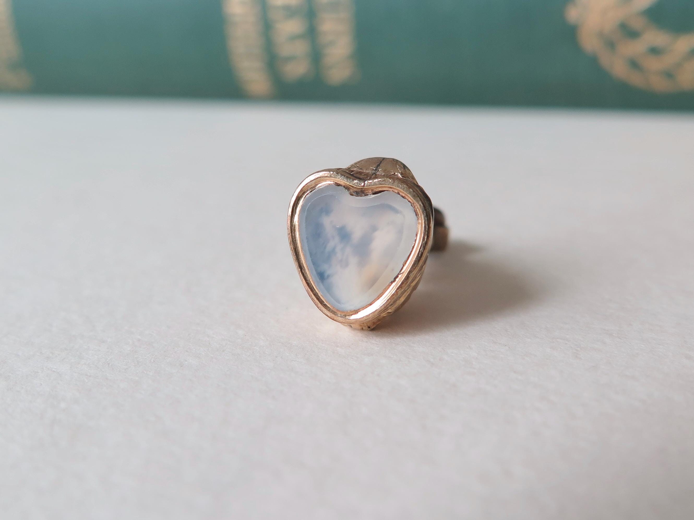 Antique Victorian Gold Cased Heart Fob Pendant: White Chalcedony