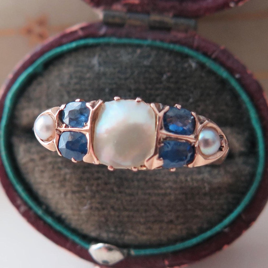 Antique Victorian MOP and Sapphire Ring, 9k Gold