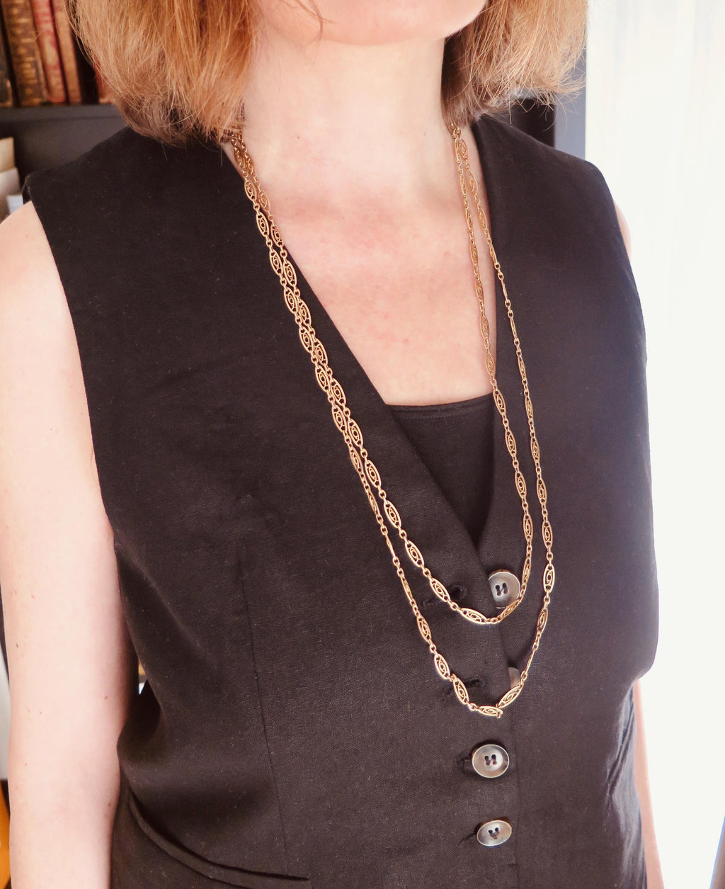 Antique Edwardian 9k Gold Longuard Chain 62.5"