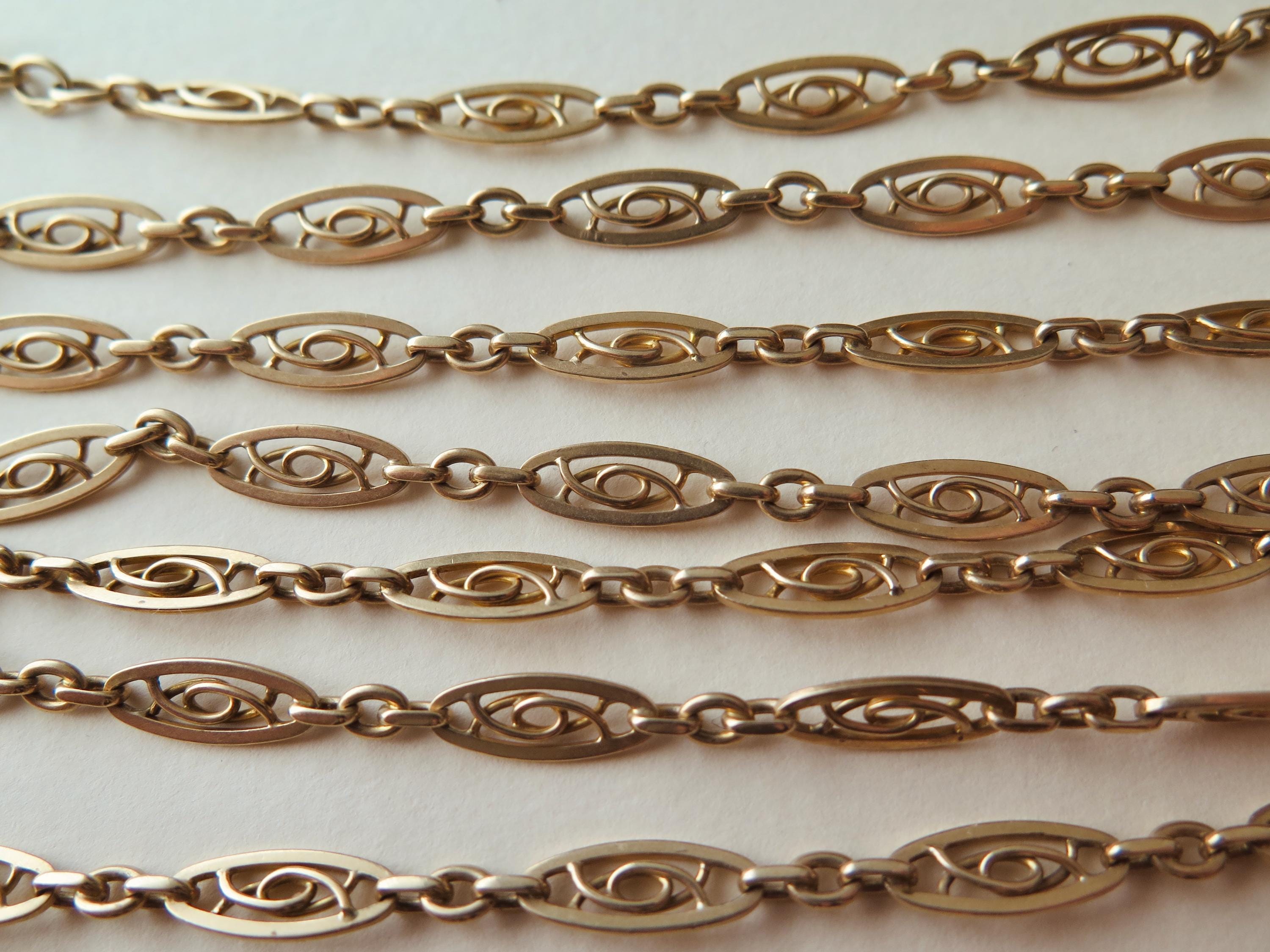 Antique Edwardian 9k Gold Longuard Chain 62.5"