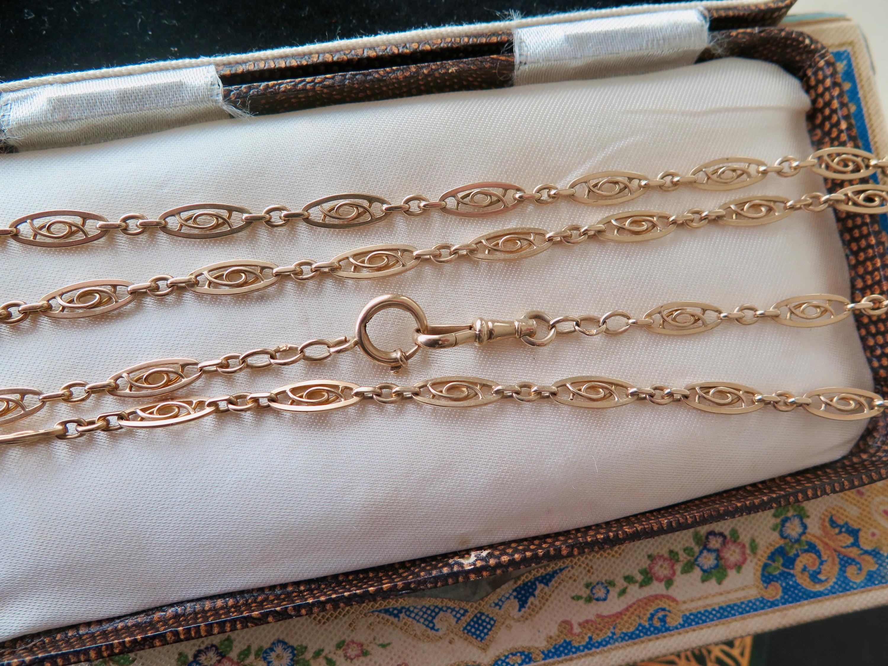 Antique Edwardian 9k Gold Longuard Chain 62.5"