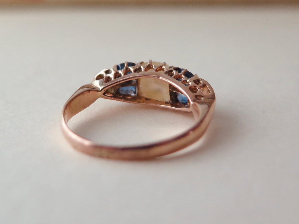 Antique Victorian MOP and Sapphire Ring, 9k Gold