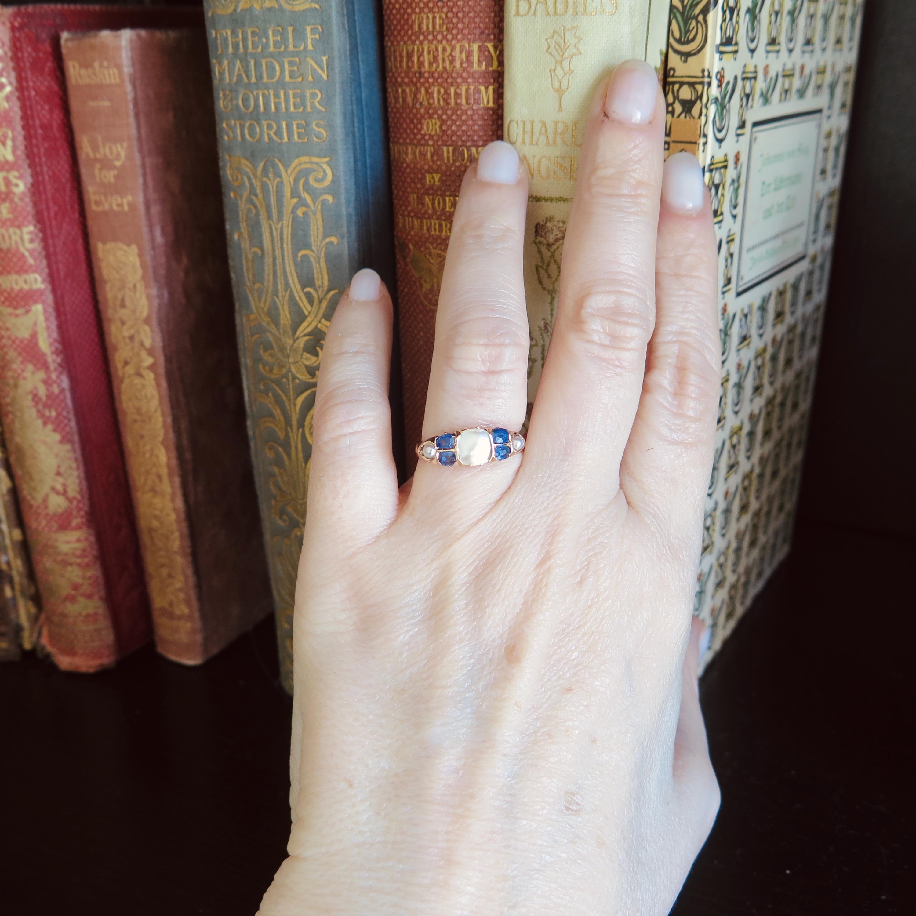 Antique Victorian MOP and Sapphire Ring, 9k Gold