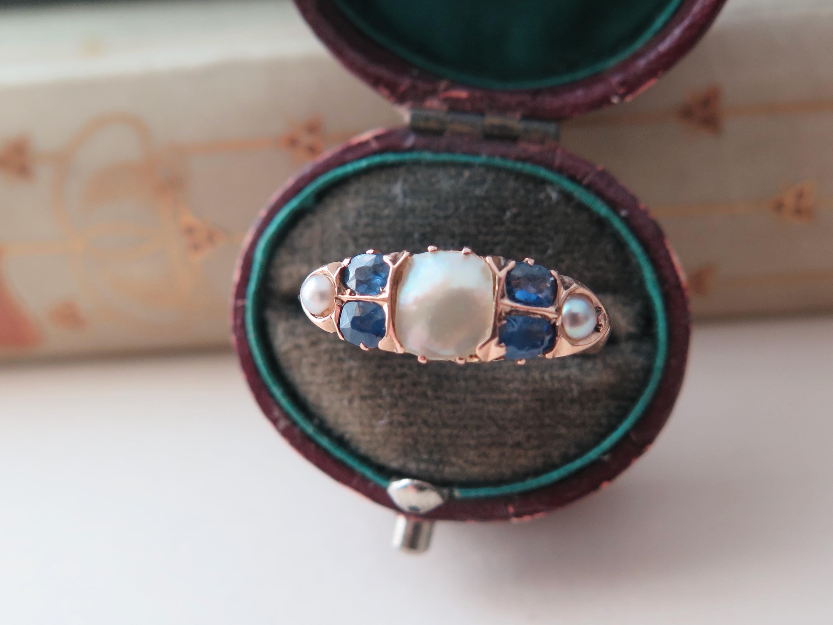 Antique Victorian MOP and Sapphire Ring, 9k Gold