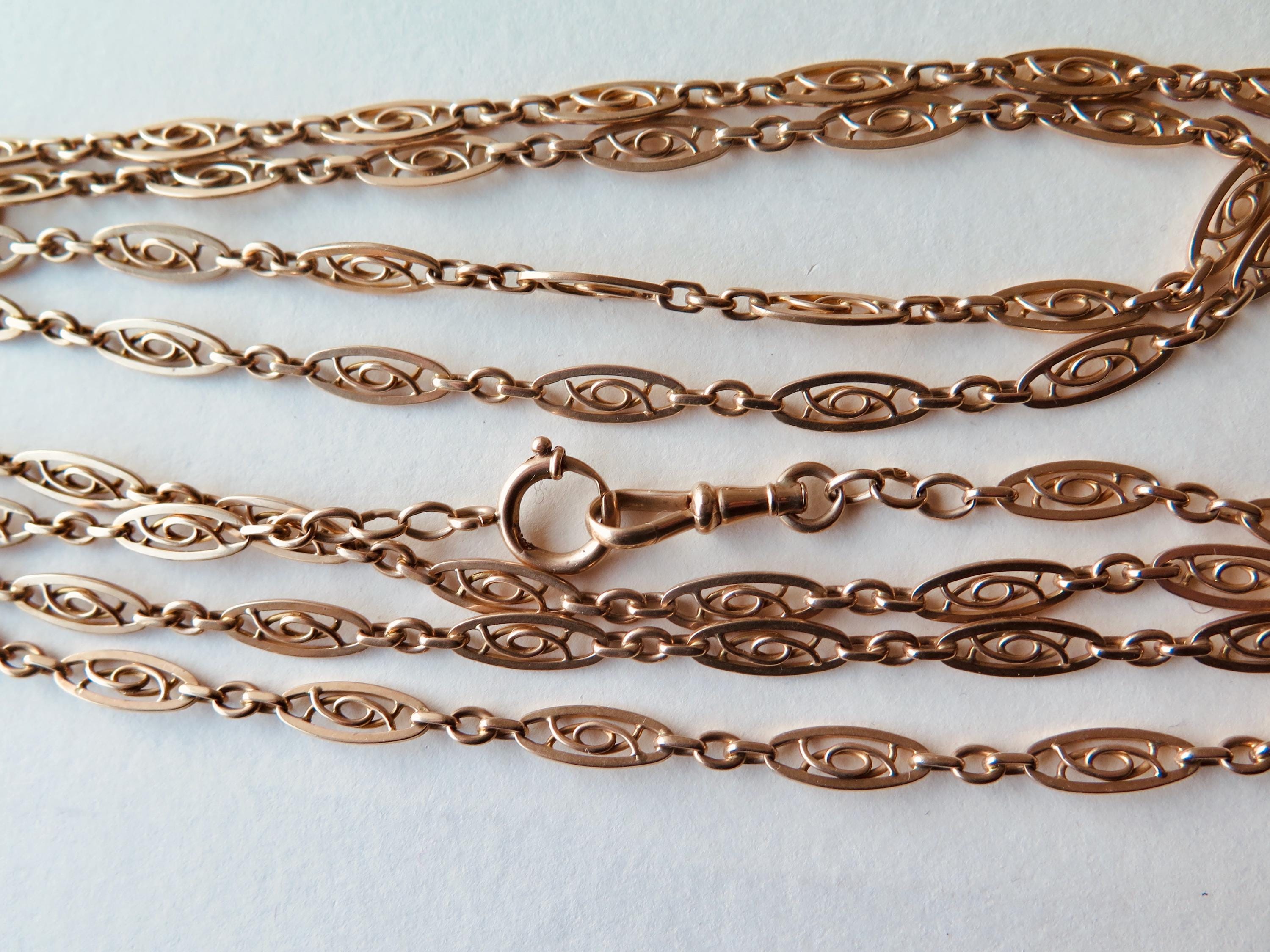 Antique Edwardian 9k Gold Longuard Chain 62.5"