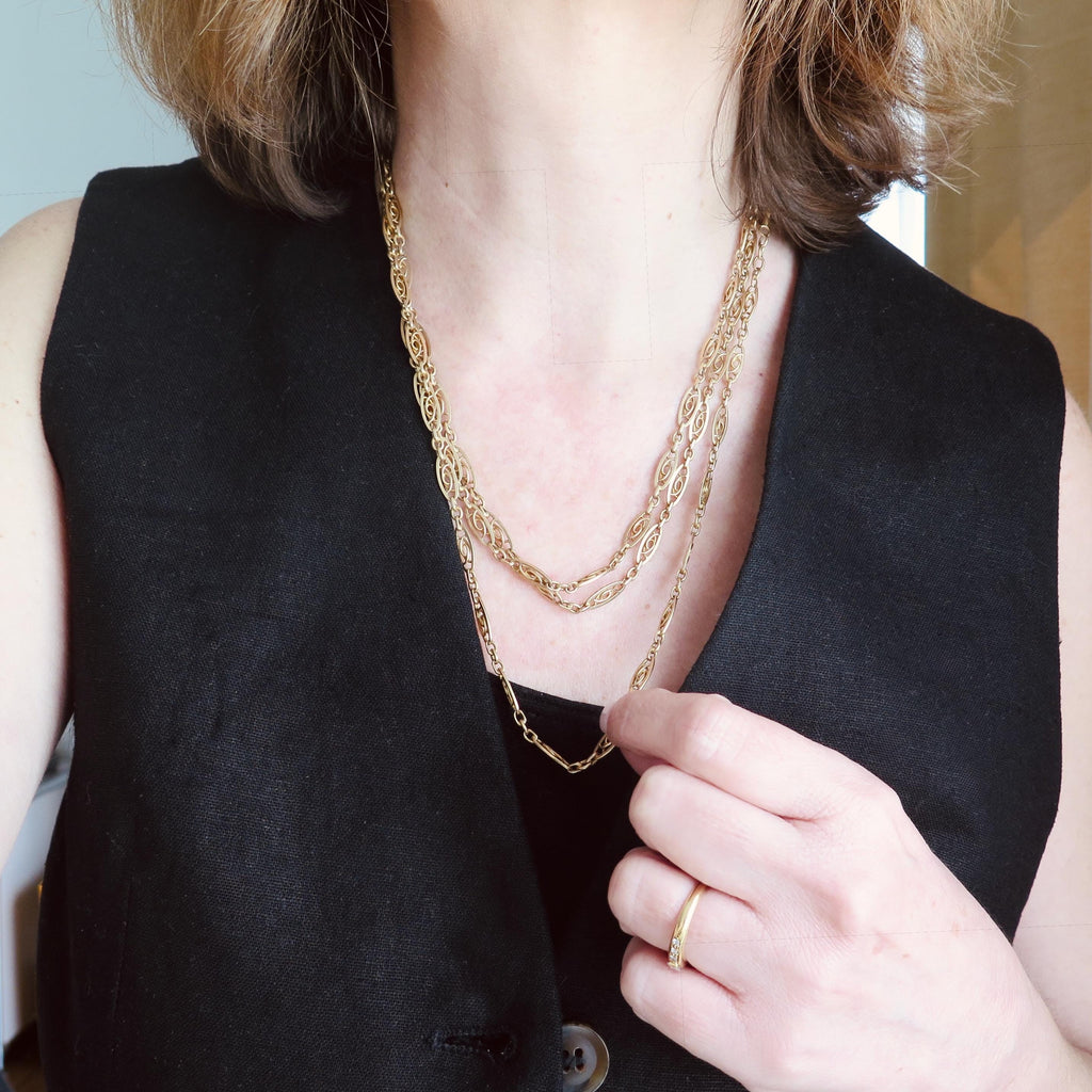 Antique Edwardian 9k Gold Longuard Chain 62.5"
