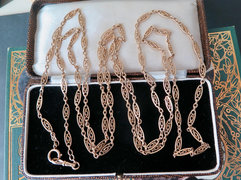 Antique Edwardian 9k Gold Longuard Chain 62.5"