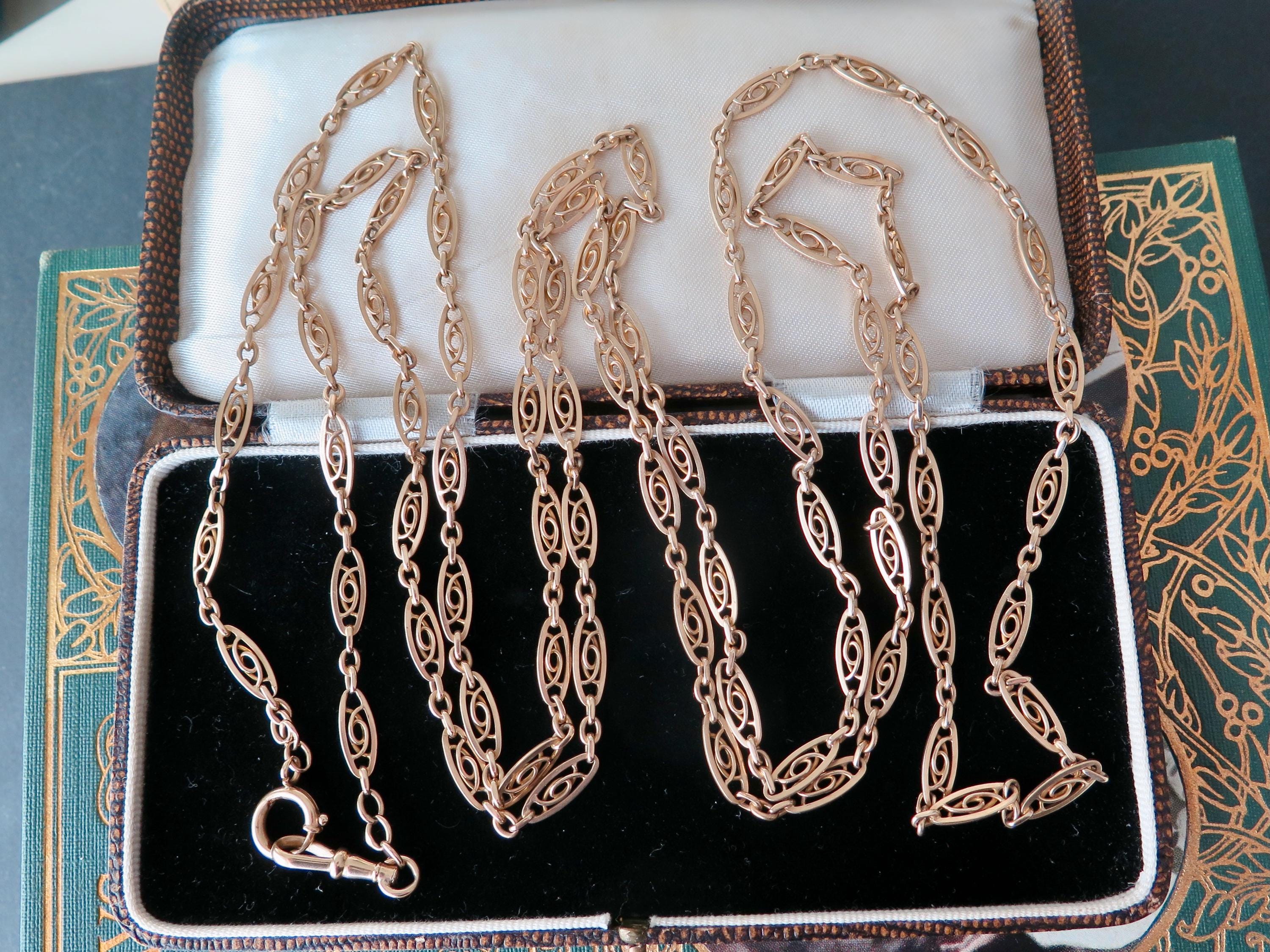 Antique Edwardian 9k Gold Longuard Chain 62.5"