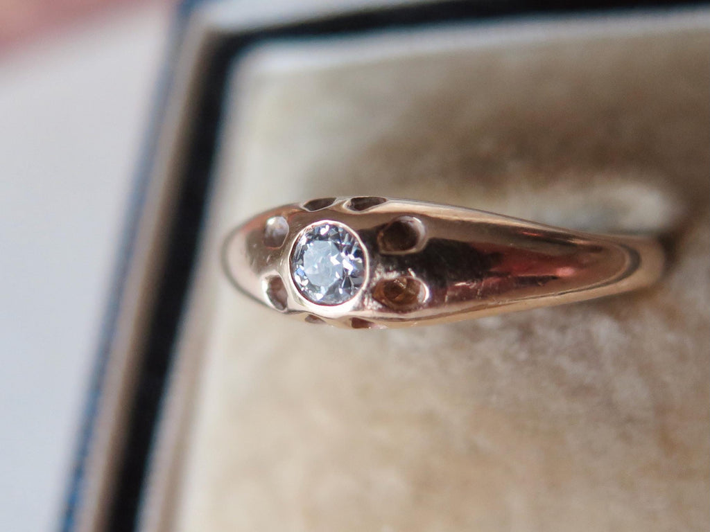 Antique 14k Gold Gipsy Ring, Natural Diamond Art Deco Mens Ring