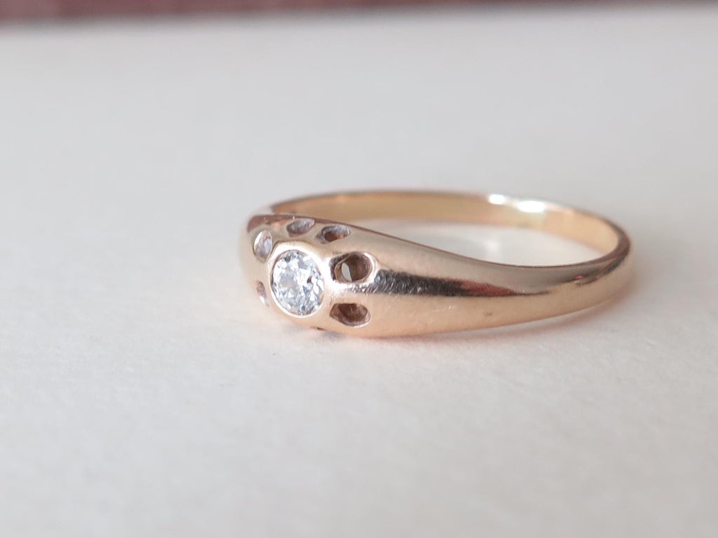 Antique 14k Gold Gipsy Ring, Natural Diamond Art Deco Mens Ring