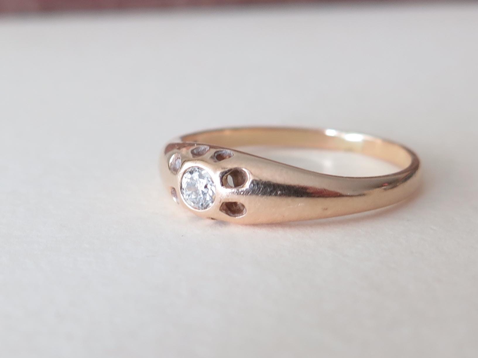 Antique 14k Gold Gipsy Ring, Natural Diamond Art Deco Mens Ring