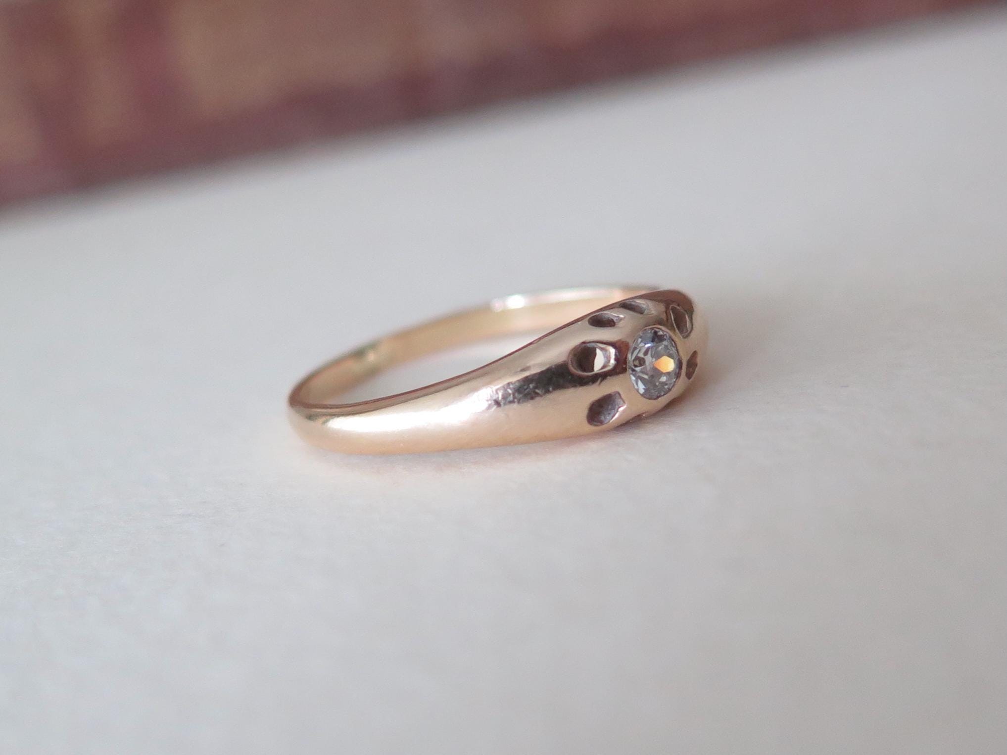 Antique 14k Gold Gipsy Ring, Natural Diamond Art Deco Mens Ring