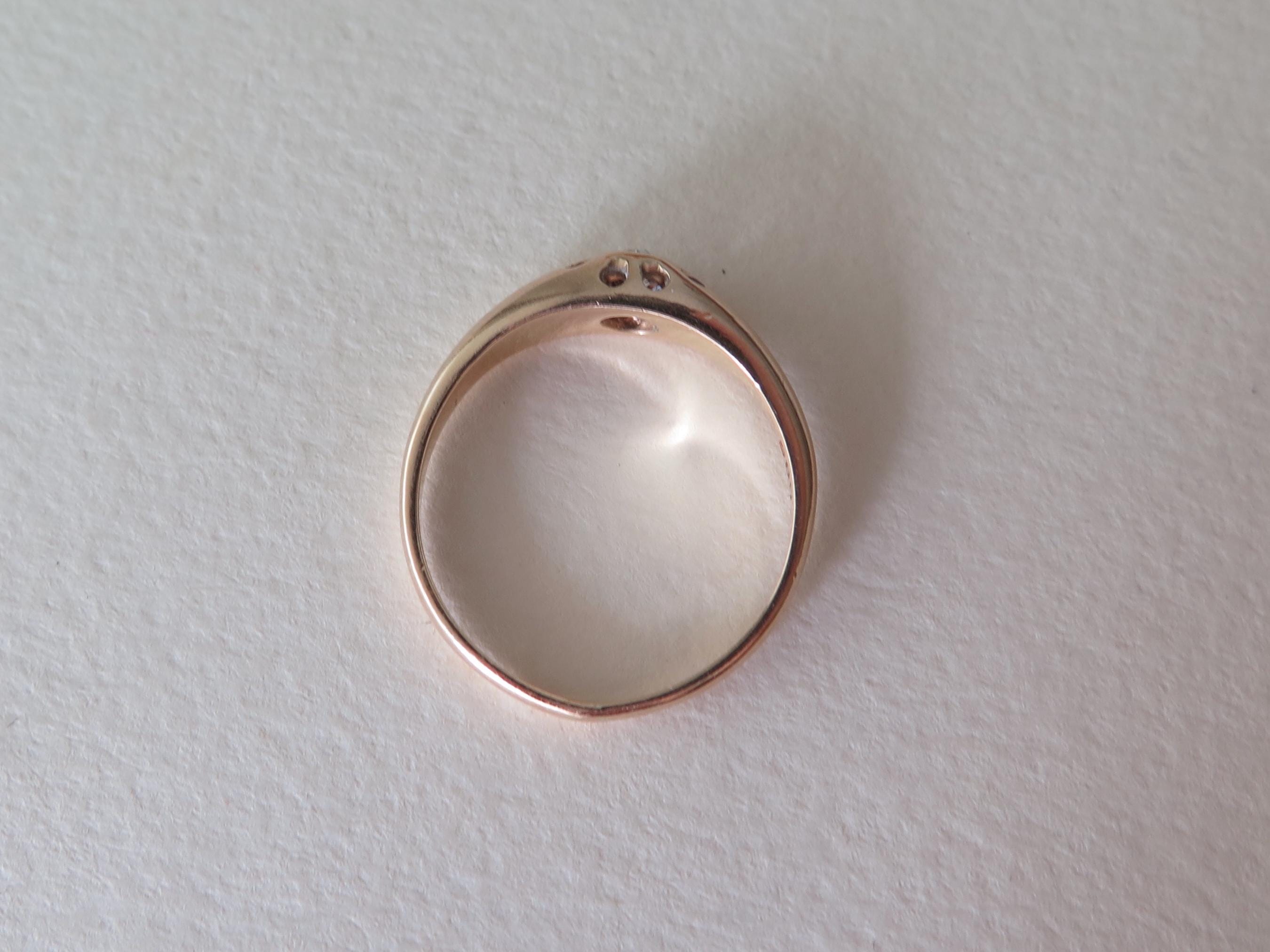 Antique 14k Gold Gipsy Ring, Natural Diamond Art Deco Mens Ring