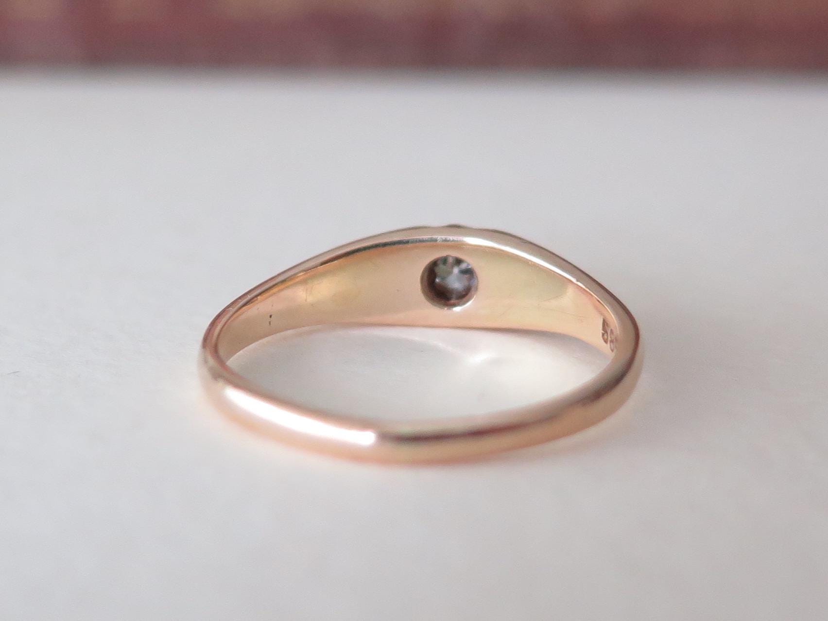 Antique 14k Gold Gipsy Ring, Natural Diamond Art Deco Mens Ring