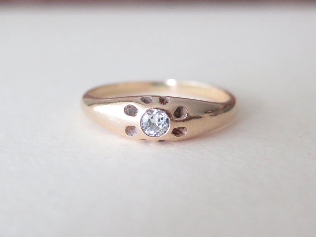 Antique 14k Gold Gipsy Ring, Natural Diamond Art Deco Mens Ring