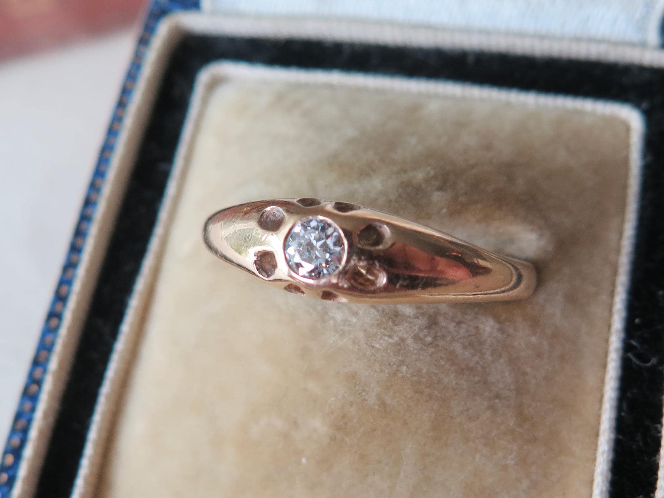 Antique 14k Gold Gipsy Ring, Natural Diamond Art Deco Mens Ring
