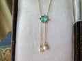 Antique 14k Gold Emerald & Diamond Drop Necklace: Belle Epoque Fine Jewelry