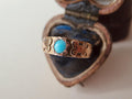Antique 14k Gold Turquoise Ring: Victorian Engraved Band, 1883