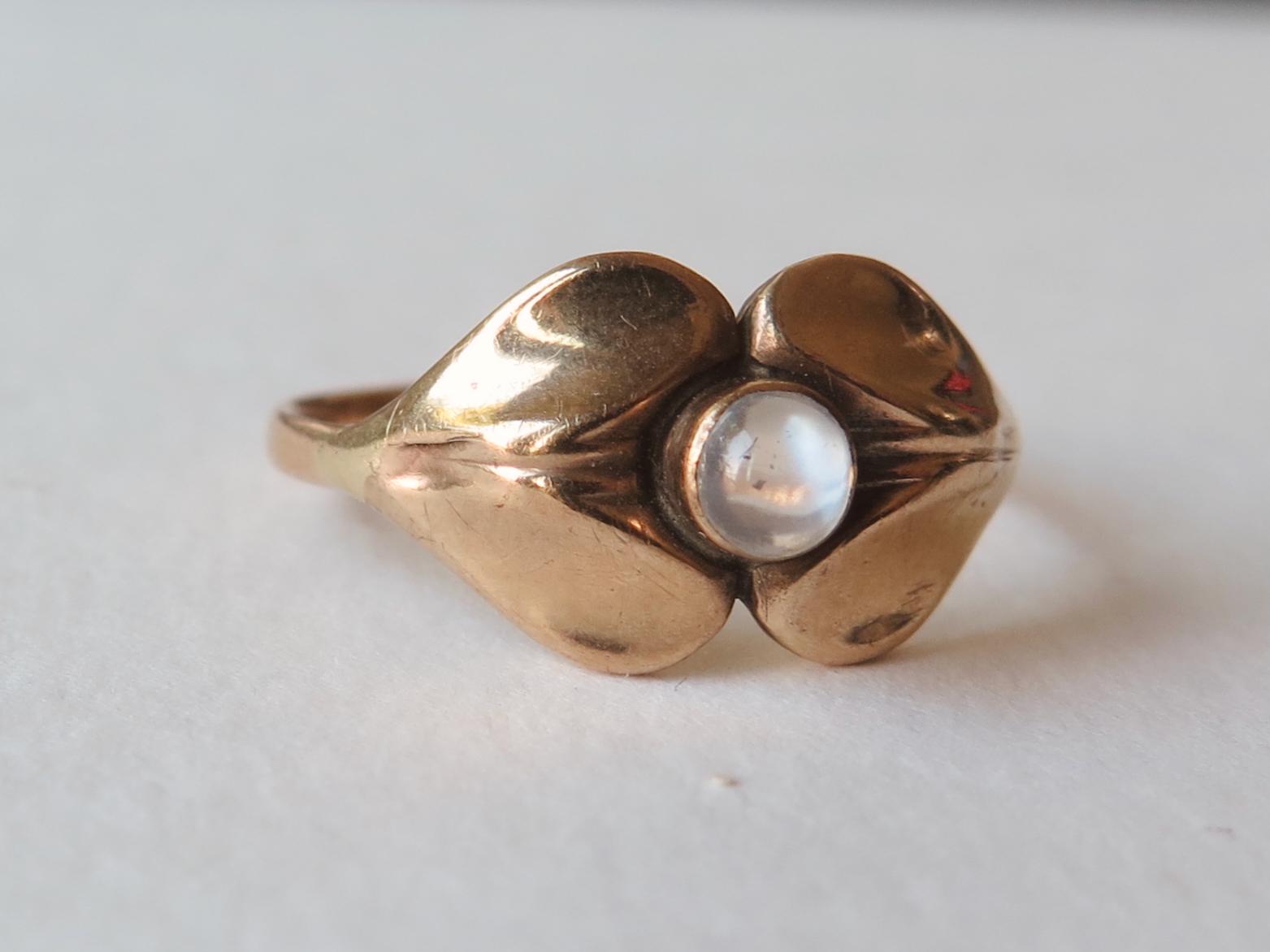 Vintage 18k Gold Moonstone Ring – Gustav Dahlgren, Sweden, 1950s, Scandinavian Design Jewelry