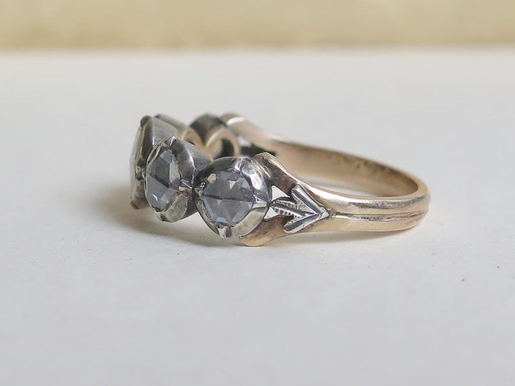 Antique Victorian Rose-Cut Diamond Ring in 14k Gold & Silver – c.1870