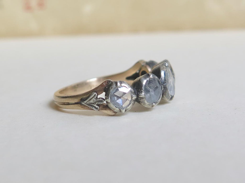 Antique Victorian Rose-Cut Diamond Ring in 14k Gold & Silver – c.1870
