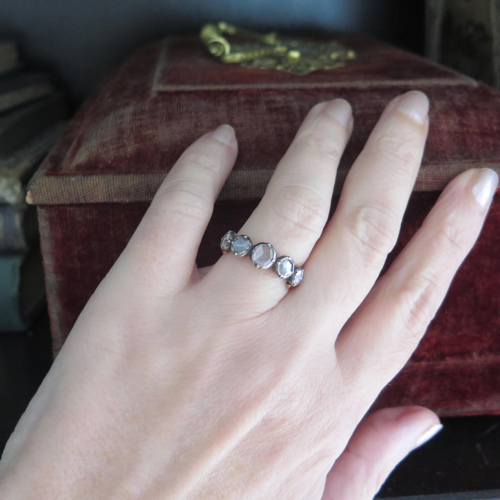 Antique Victorian Rose-Cut Diamond Ring in 14k Gold & Silver – c.1870