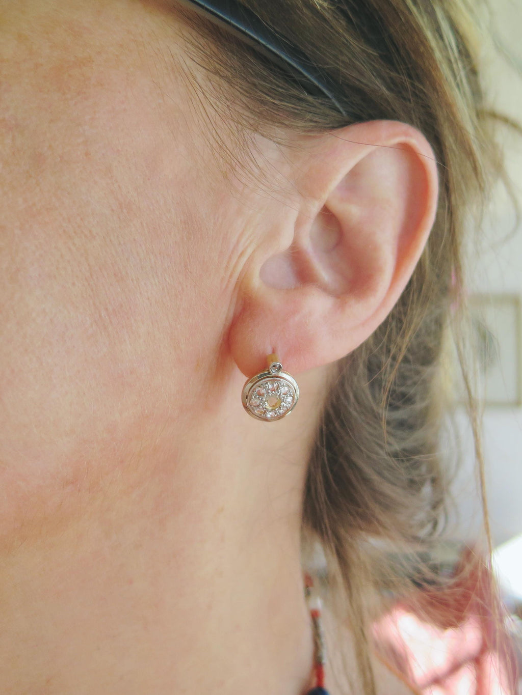Art Deco 14k Gold Rose Cut Diamond Cluster Earrings: Early 1900s
