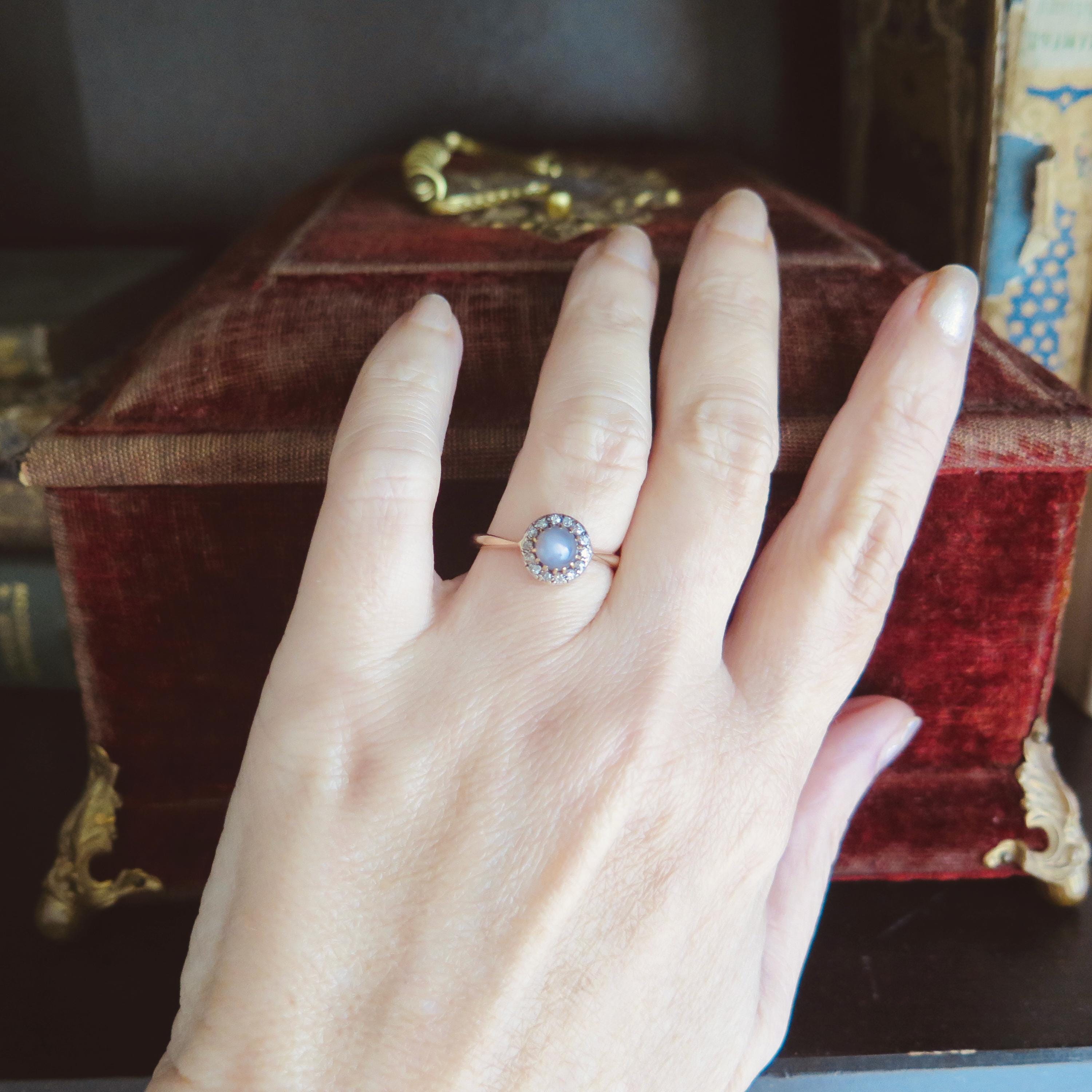 Victorian 14k Gold Star Sapphire Ring: Antique Diamond Halo Jewelry