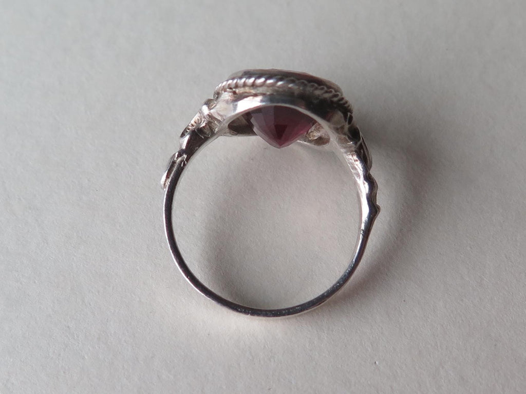 Art Deco 1930s Sterlin Silver Ring with Synthetic Ruby – Vintage Red Engagement Ring