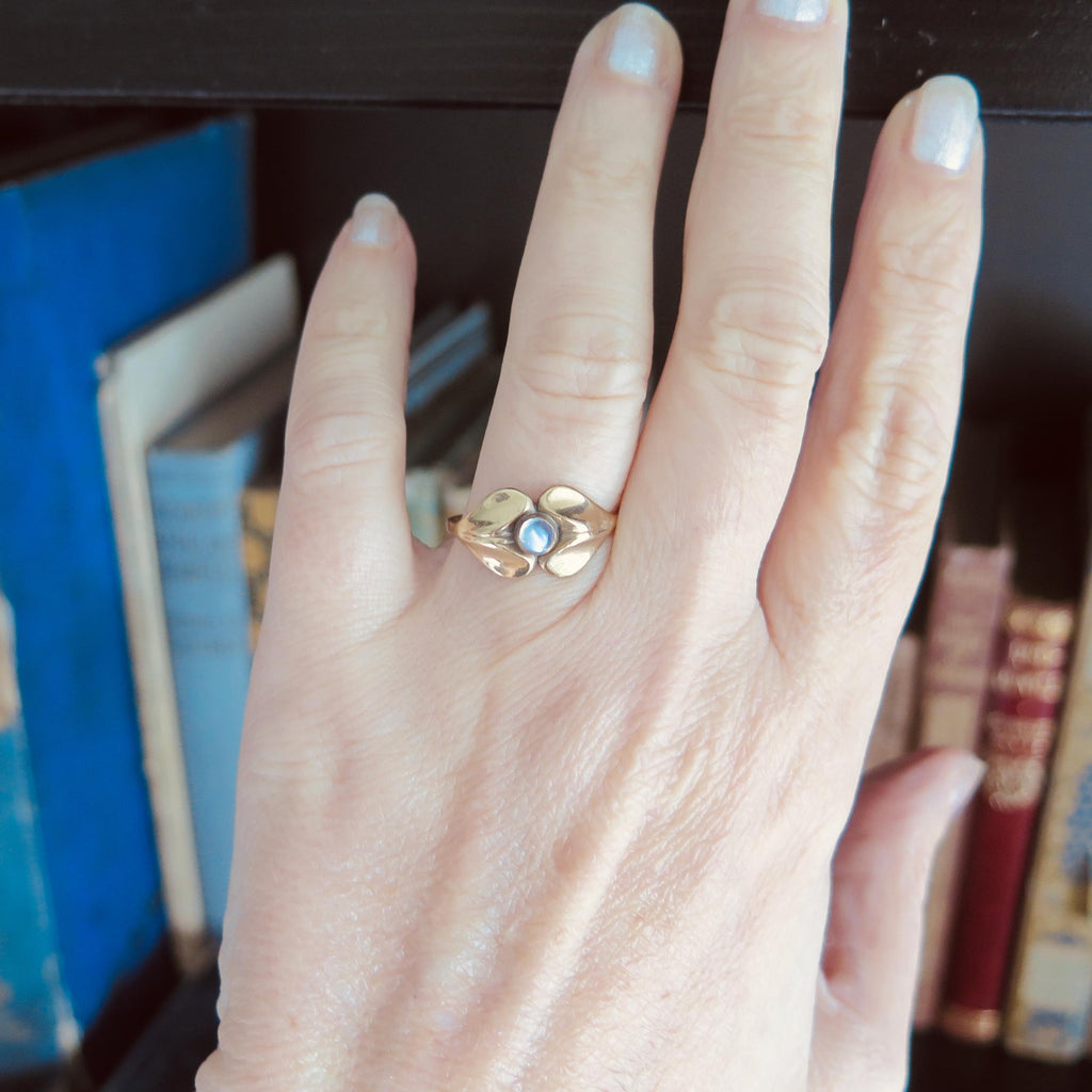 Vintage 18k Gold Moonstone Ring – Gustav Dahlgren, Sweden, 1950s, Scandinavian Design Jewelry
