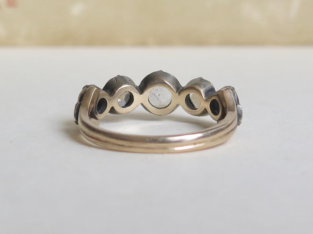 Antique Victorian Rose-Cut Diamond Ring in 14k Gold & Silver – c.1870