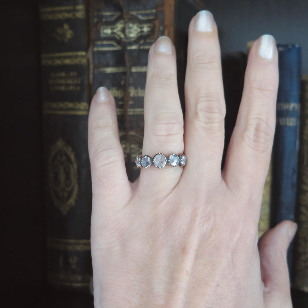 Antique Victorian Rose-Cut Diamond Ring in 14k Gold & Silver – c.1870