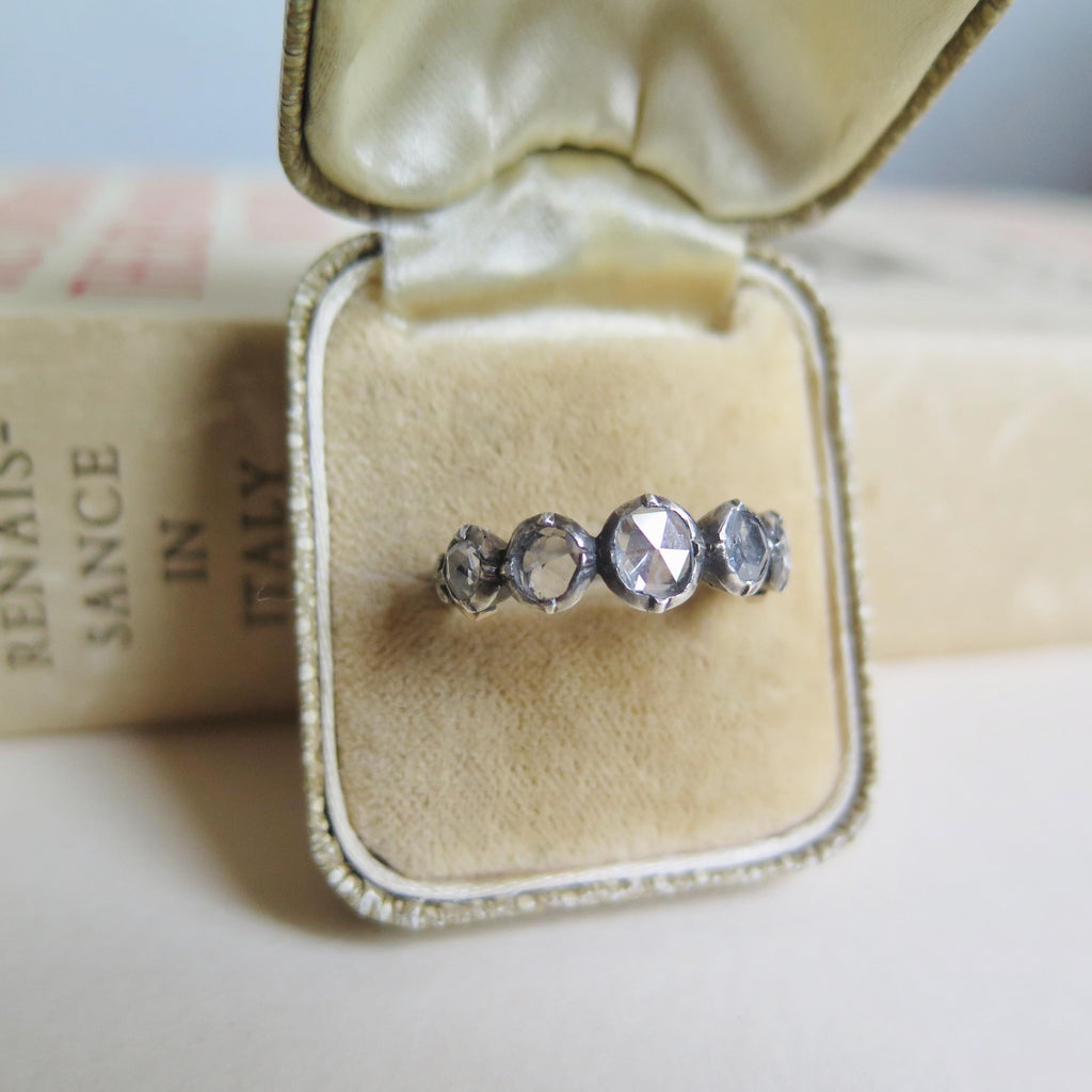Antique Victorian Rose-Cut Diamond Ring in 14k Gold & Silver – c.1870