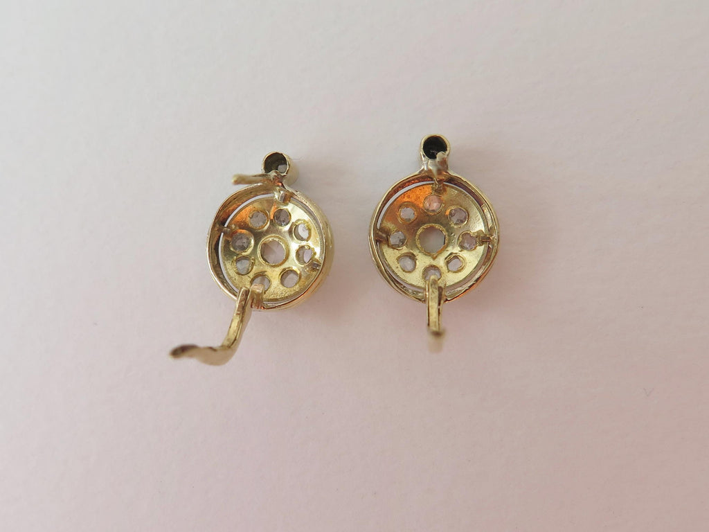 Art Deco 14k Gold Rose Cut Diamond Cluster Earrings: Early 1900s