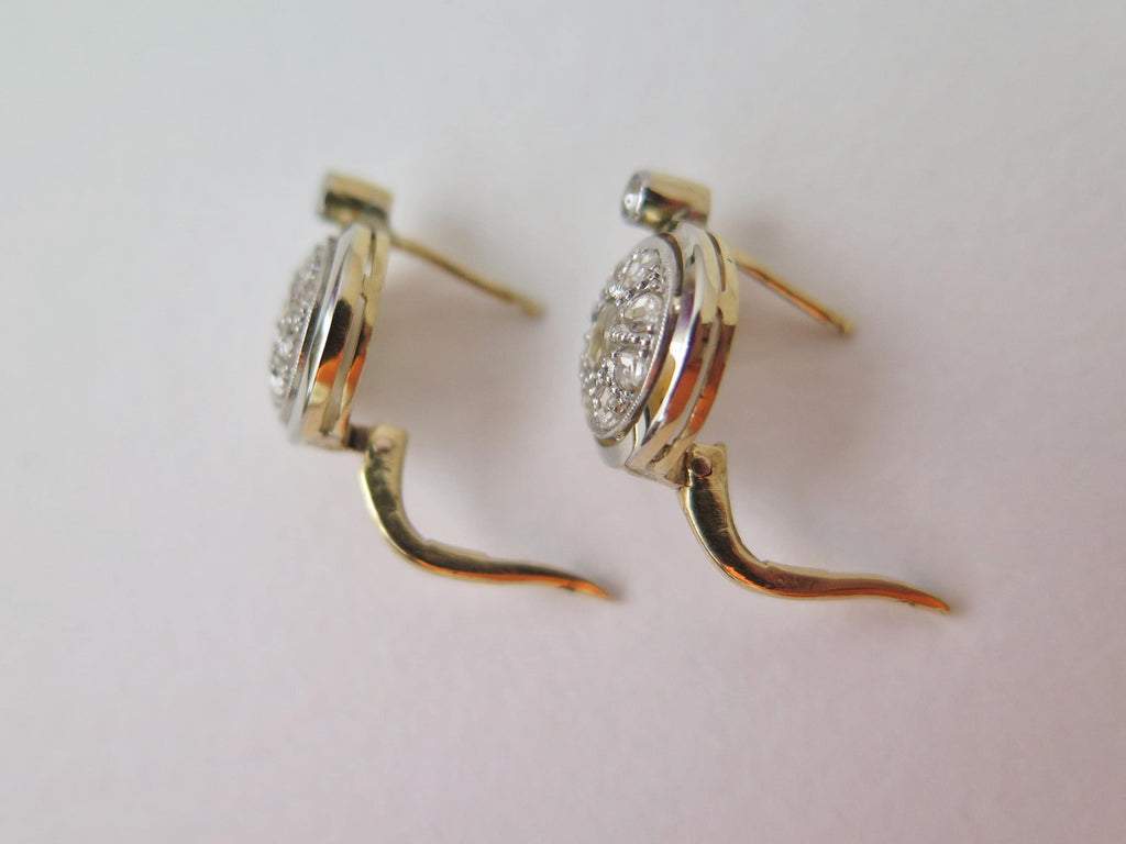 Art Deco 14k Gold Rose Cut Diamond Cluster Earrings: Early 1900s