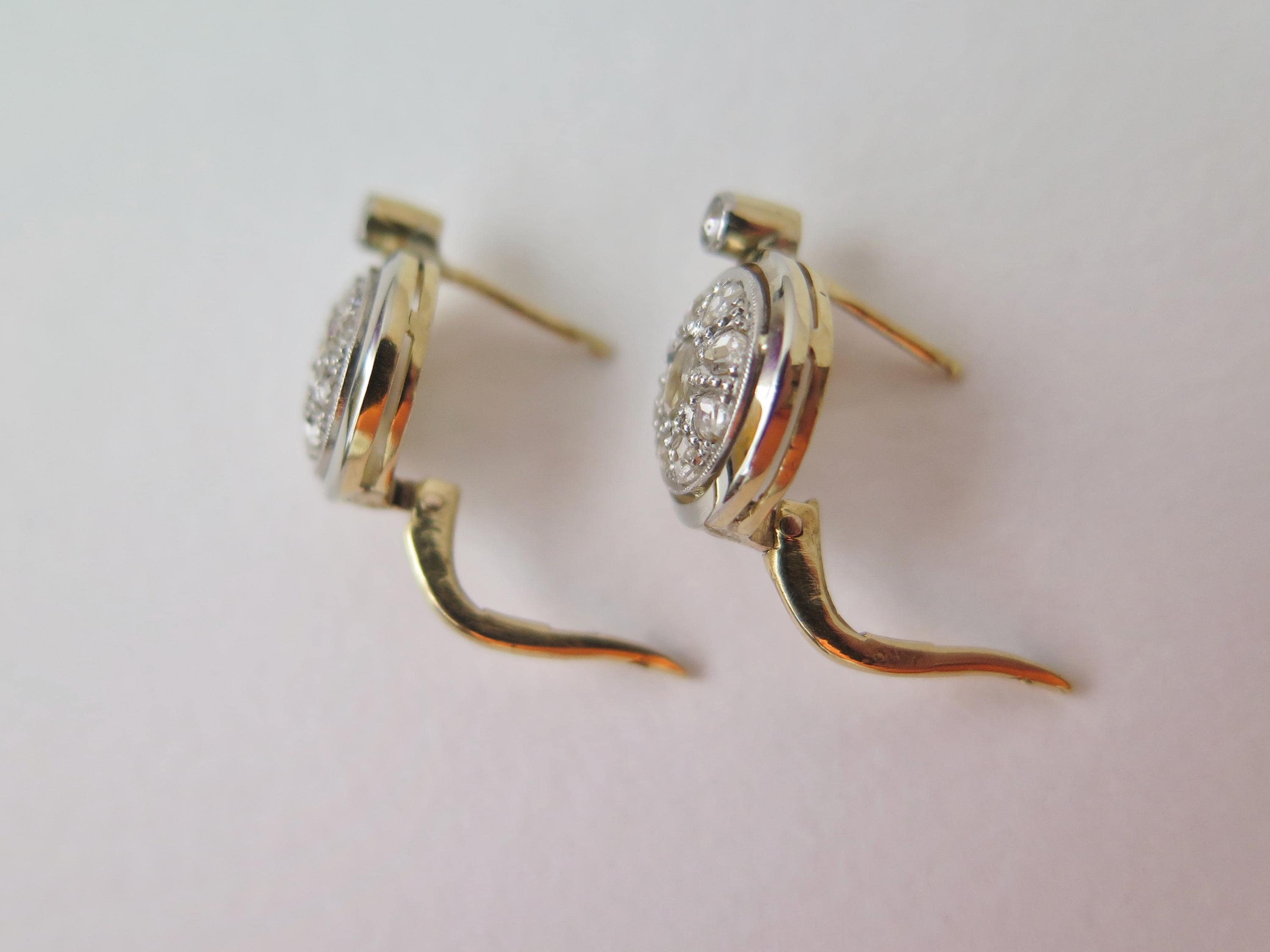 Art Deco 14k Gold Rose Cut Diamond Cluster Earrings: Early 1900s