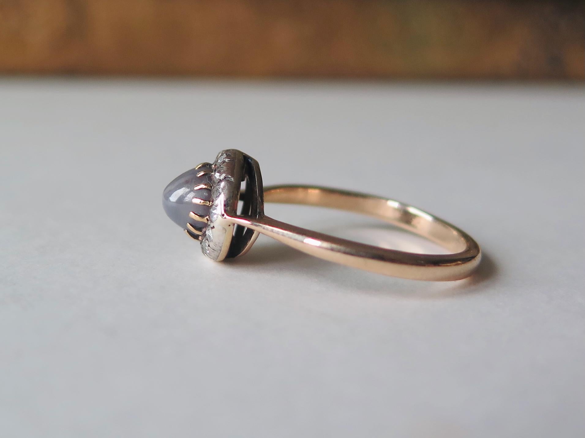 Victorian 14k Gold Star Sapphire Ring: Antique Diamond Halo Jewelry