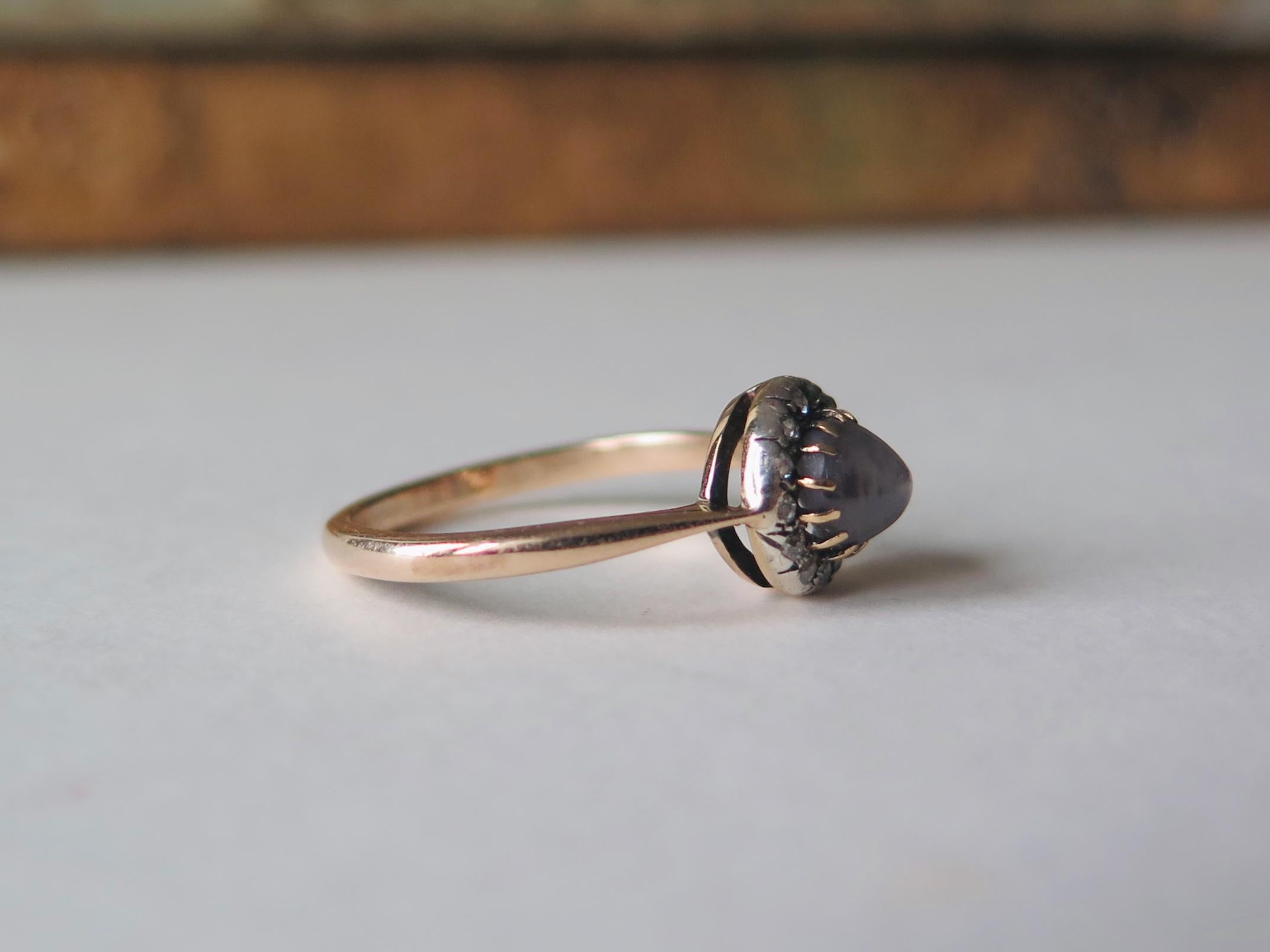 Victorian 14k Gold Star Sapphire Ring: Antique Diamond Halo Jewelry