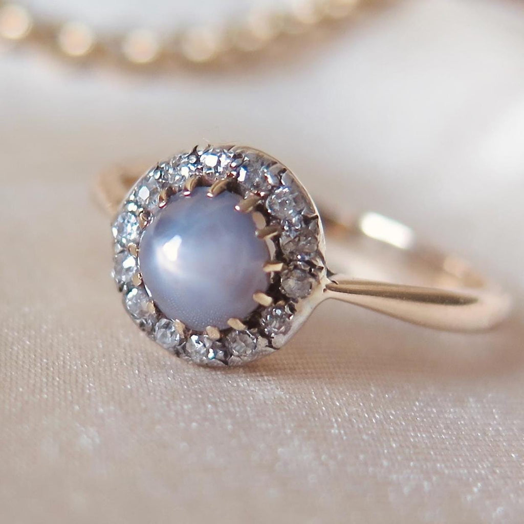 Victorian 14k Gold Star Sapphire Ring: Antique Diamond Halo Jewelry