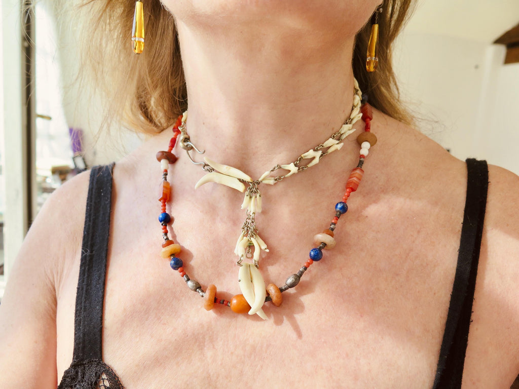 Antique Fox Teeth Necklace: Victorian Watch Chain, Curio Jewelry