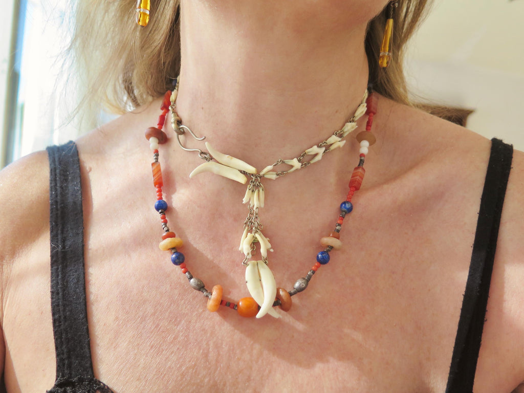 Antique Fox Teeth Necklace: Victorian Watch Chain, Curio Jewelry