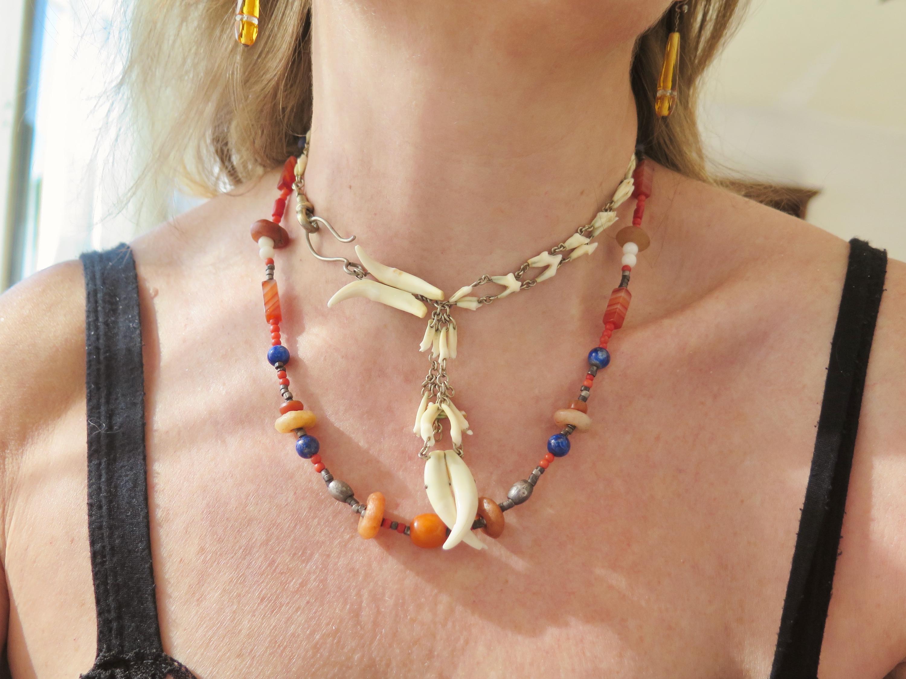 Antique Fox Teeth Necklace: Victorian Watch Chain, Curio Jewelry