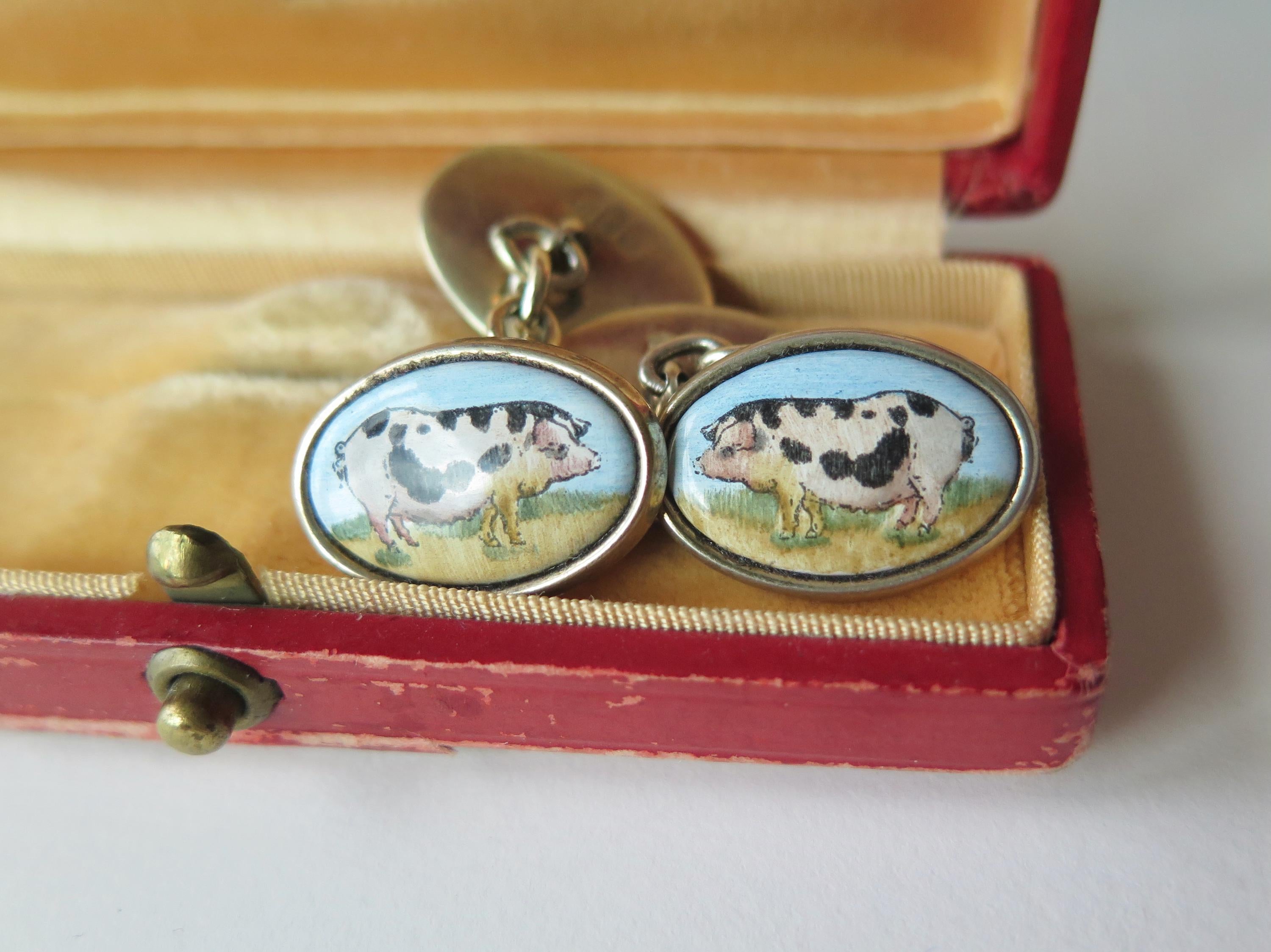 Vintage Silver Cufflinks with Pig Miniatures