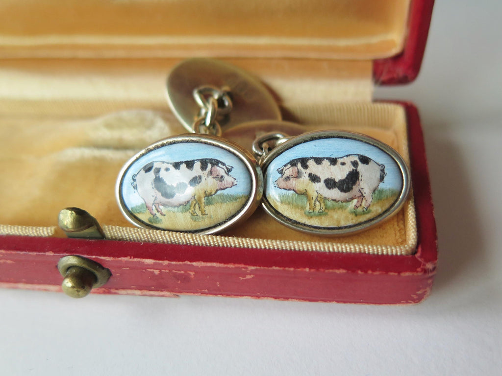Vintage Silver Cufflinks with Pig Miniatures